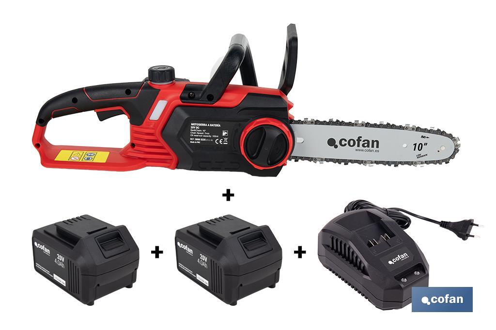 Kit de motosierra a batería 20 V sin escobillas con 2 baterías de 4.0 Ah