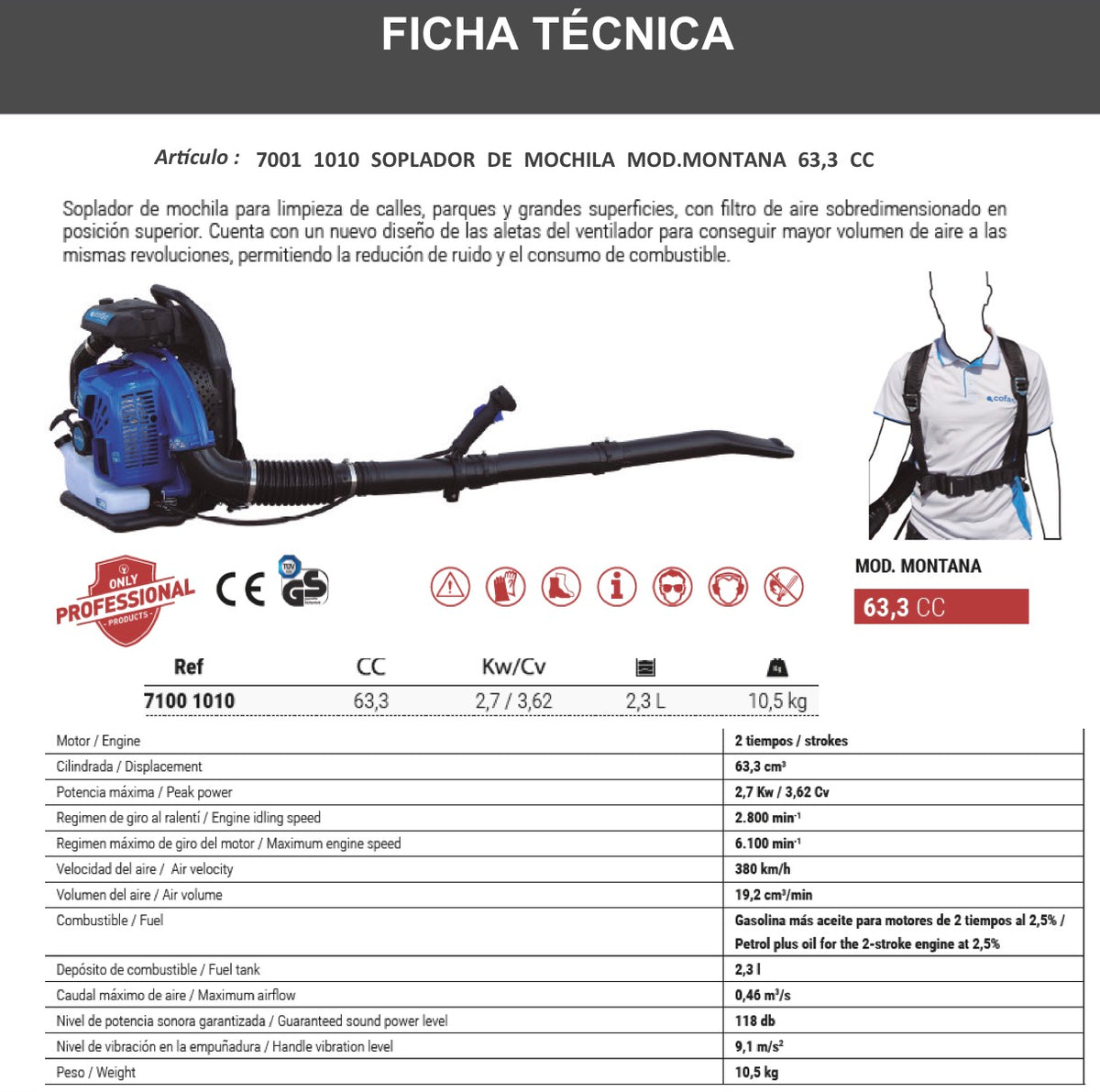 SOPLADORA DE MOCHILA | MODELO MONTANA | MOTOR 63,3CC