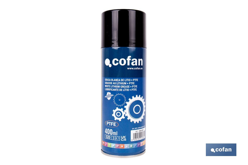 Grasa blanca de litio + PTFE 400 ml | En spray con aditivo de PTFE
