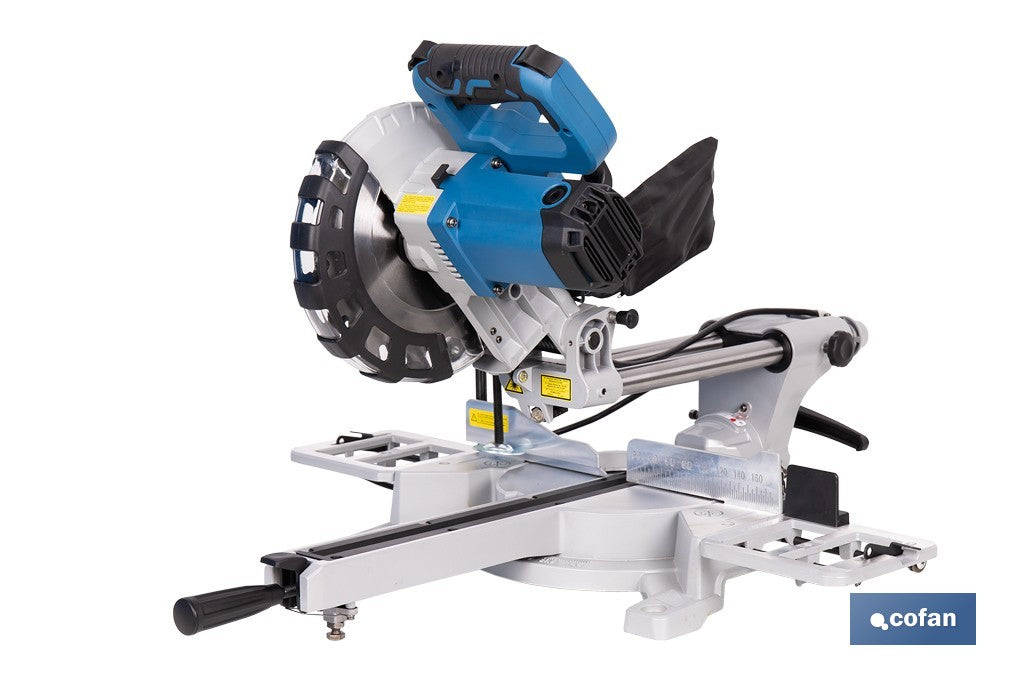 Ingletadora eléctrica 1450 W Ø210 mm 5000 rpm  Corte preciso con guía láser, doble bisel, barra deslizante y bolsa de serrín