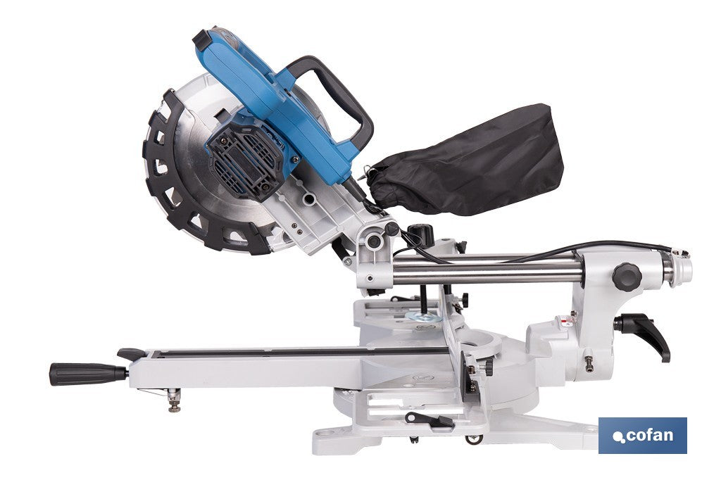 Ingletadora eléctrica 1450 W Ø210 mm 5000 rpm  Corte preciso con guía láser, doble bisel, barra deslizante y bolsa de serrín