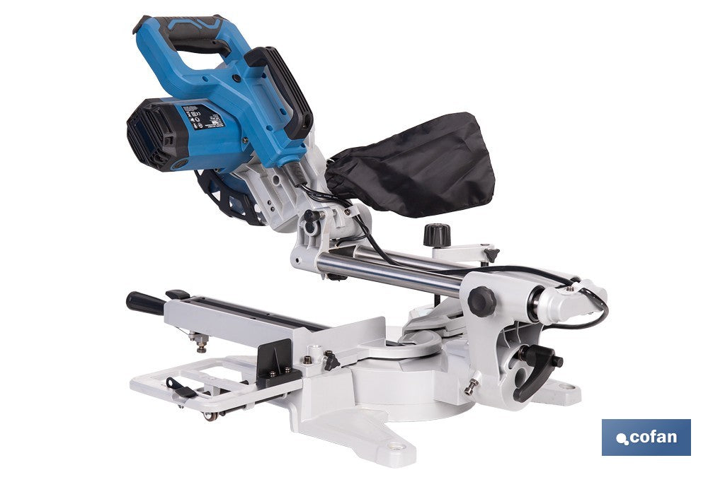 Ingletadora eléctrica 1450 W Ø210 mm 5000 rpm  Corte preciso con guía láser, doble bisel, barra deslizante y bolsa de serrín