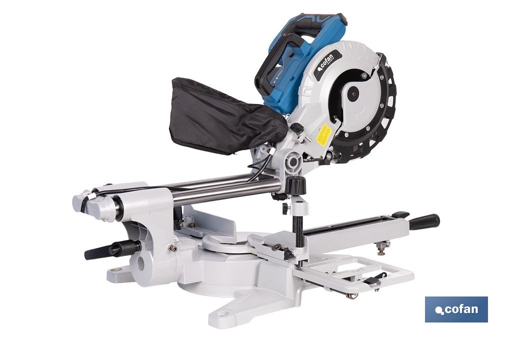 Ingletadora eléctrica 1450 W Ø210 mm 5000 rpm  Corte preciso con guía láser, doble bisel, barra deslizante y bolsa de serrín