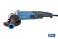 Amoladora angular eléctrica 1010 W Ø115/125 mm con velocidad variable 3000-11000 rpm . Arranque progresivo, mango antivibración, engranajes de aluminio reforzado