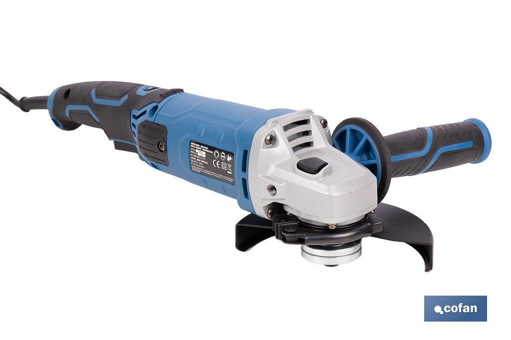 Amoladora angular eléctrica 1010 W Ø115/125 mm con velocidad variable 3000-11000 rpm . Arranque progresivo, mango antivibración, engranajes de aluminio reforzado