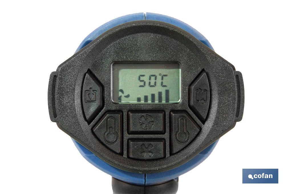 Pistola de aire caliente LCD digital display 2000 W |Temperatura regulable 50 hasta 650°