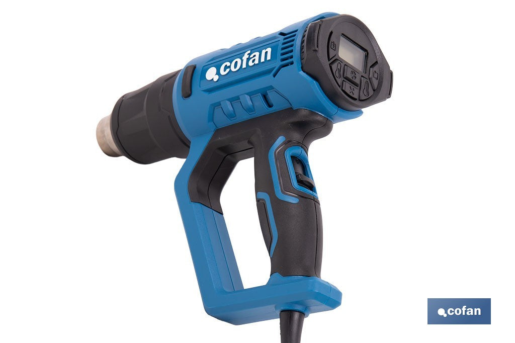 Pistola de aire caliente LCD digital display 2000 W |Temperatura regulable 50 hasta 650°
