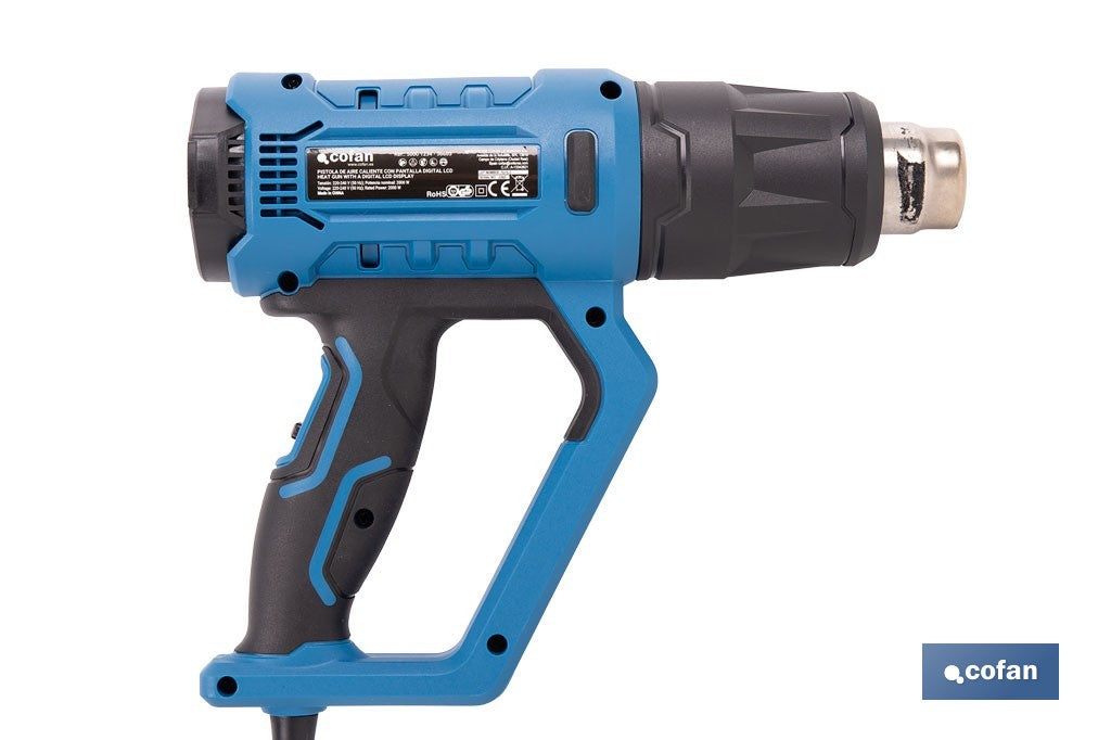 Pistola de aire caliente LCD digital display 2000 W |Temperatura regulable 50 hasta 650°