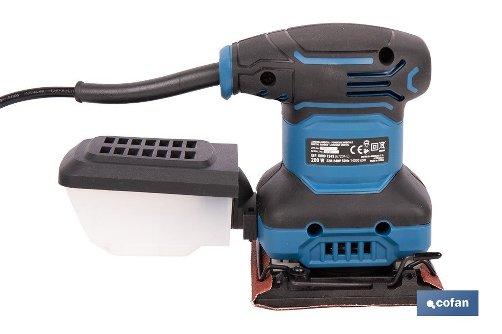 Lijadora orbital eléctrica 200 W 14 000 rpm, aspiración de polvo