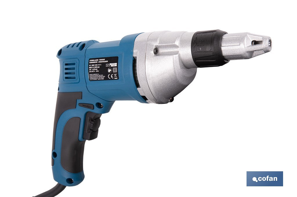Atornillador eléctrico para paredes de yeso 600 W 2400 rpm | Velocidad variable, inserción de portapuntas 1/4" | Diseño ergonómico para trabajos continuos