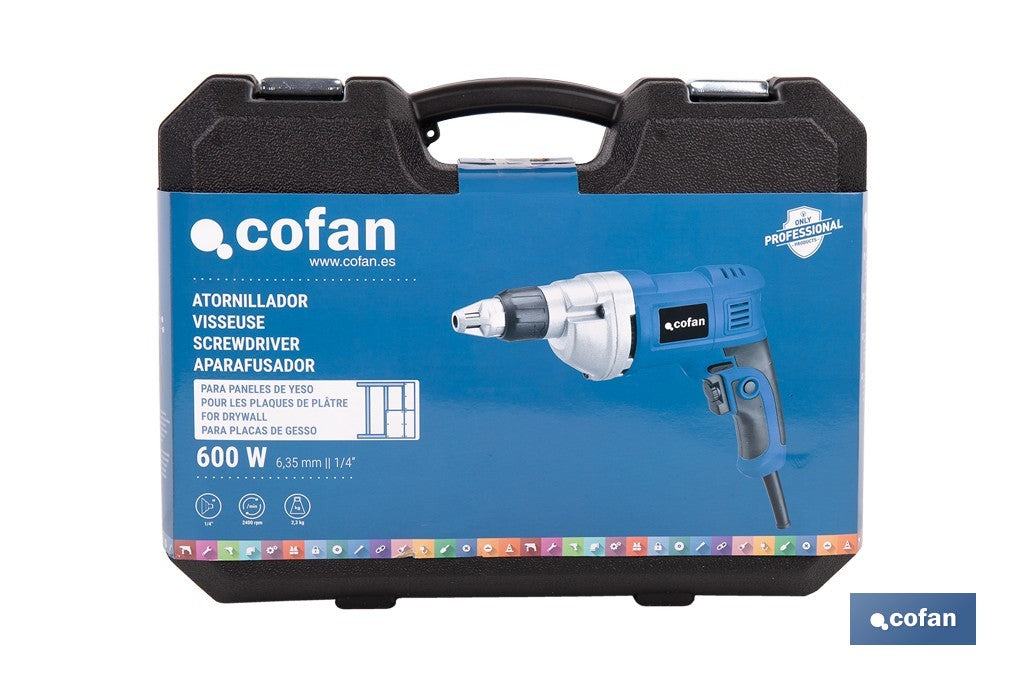 Atornillador eléctrico para paredes de yeso 600 W 2400 rpm | Velocidad variable, inserción de portapuntas 1/4" | Diseño ergonómico para trabajos continuos