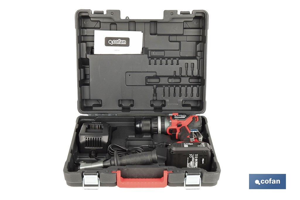 Taladro percutor y atornillador sin escobillas 20 V, batería 2.0 Ah