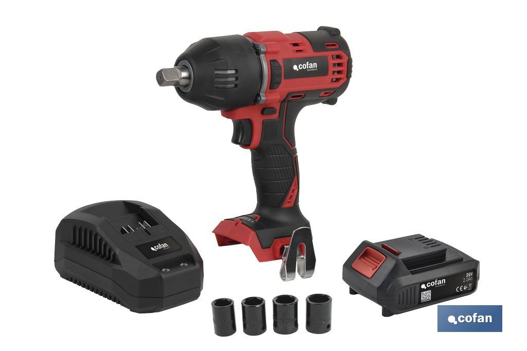 Pistola Impacto 1/2" a Batería de 20 V + Cargador + Accesorios